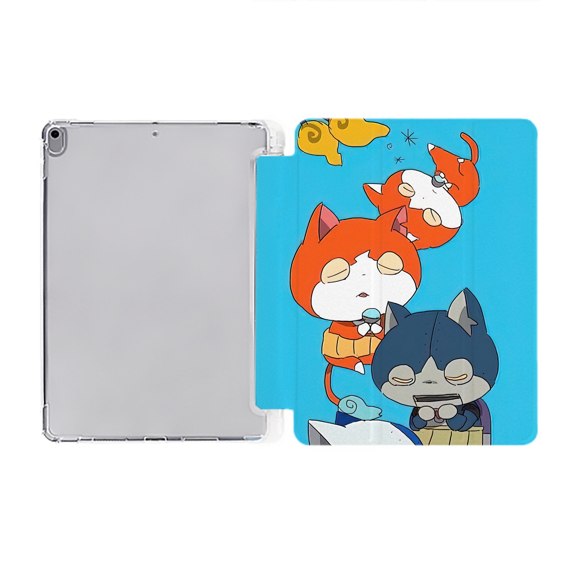 （画像用） 妖怪ウォッチ Yo-kai Watch IPad ケース ペン収納付き 三つ折りスタンド PUレザー×シリコン 対応機種9.5/10.5/10.9インチ